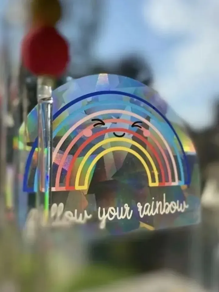 Suncatcher Sticker - Rainbow kawaii Sun Catcher Rainbow Maker, Follow your rainbow Window Decal - Sunshine Sparkle, Bright, Nursery