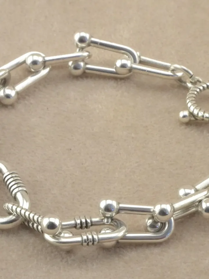 Edgy U Link Chain Bracelet Men Women, Rock Style Gold Silver Ball End Horseshoe Chain w/ Toggle Clasp, Stacking Bracelet Horse Shoe Links