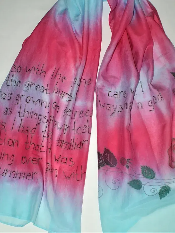 Hand painted scarf Literary scarf Quote silk scarf Silk cotton blend scarf