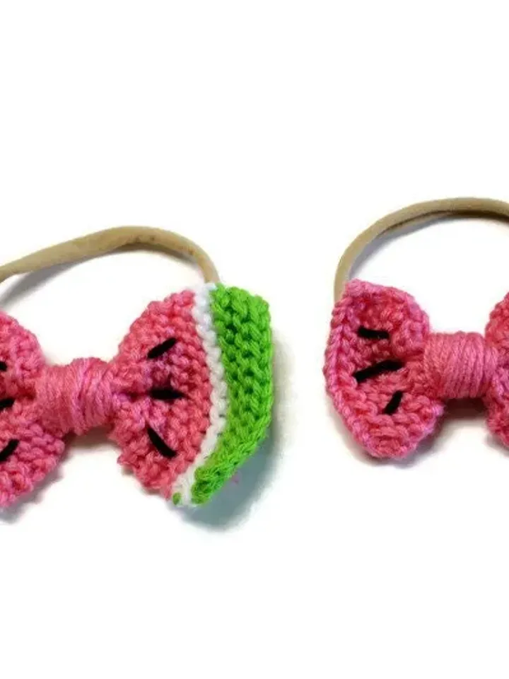 Yarn Watermelon Bow Set, Fruit Hair Clip, Bows on Nylon Headband or Clip, Hair Bows for Girls, Pink Piggies Hair Clips, Large Big Hair Bows