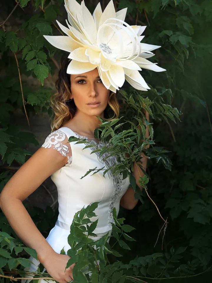 Large Lotus hat Kentucky Derby Flower fascinator Bridal Headpiece Floral headband Bride accessory Tea Party