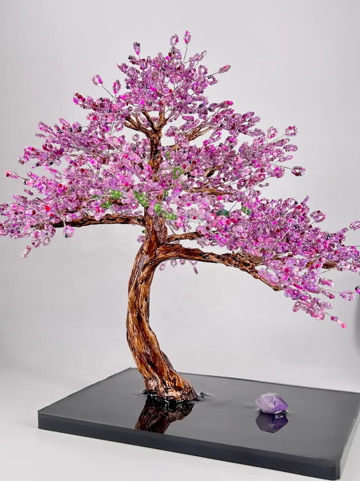 Handmade artificial tree with a curved trunk