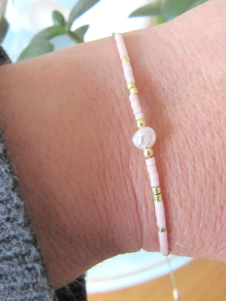 Miyuki bracelet and  gift Card/Dainty & Beaded Tiny beads/Miyuki bracelet,  friendship bracelet with freshwater pearl, Miyuki bracelets