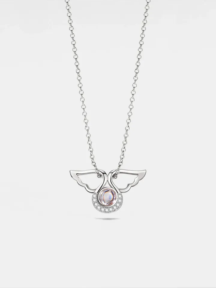 PERIMADE Angel Wing Projection Necklace • Customized Memorial Photo Pendant • Personalized Picture Inside Jewelry • Trendy Best Friend Gift