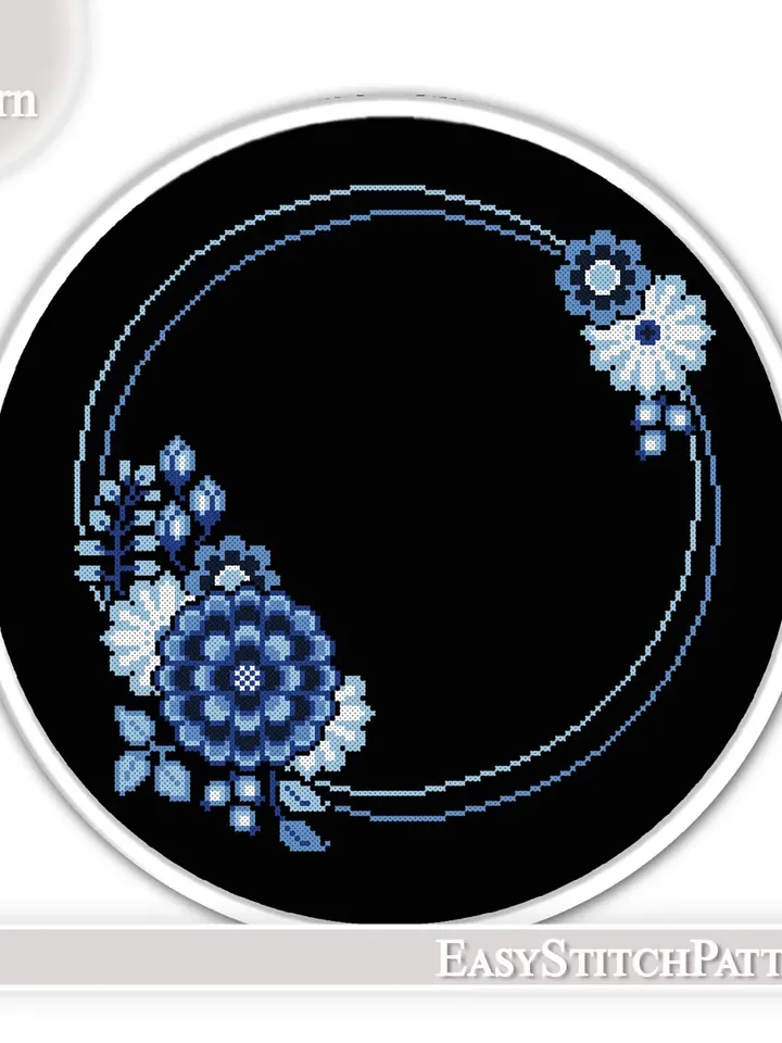 Floral Wreath cross stitch pattern. Cross stitch gift. Easy cross stitch. Hoop art.