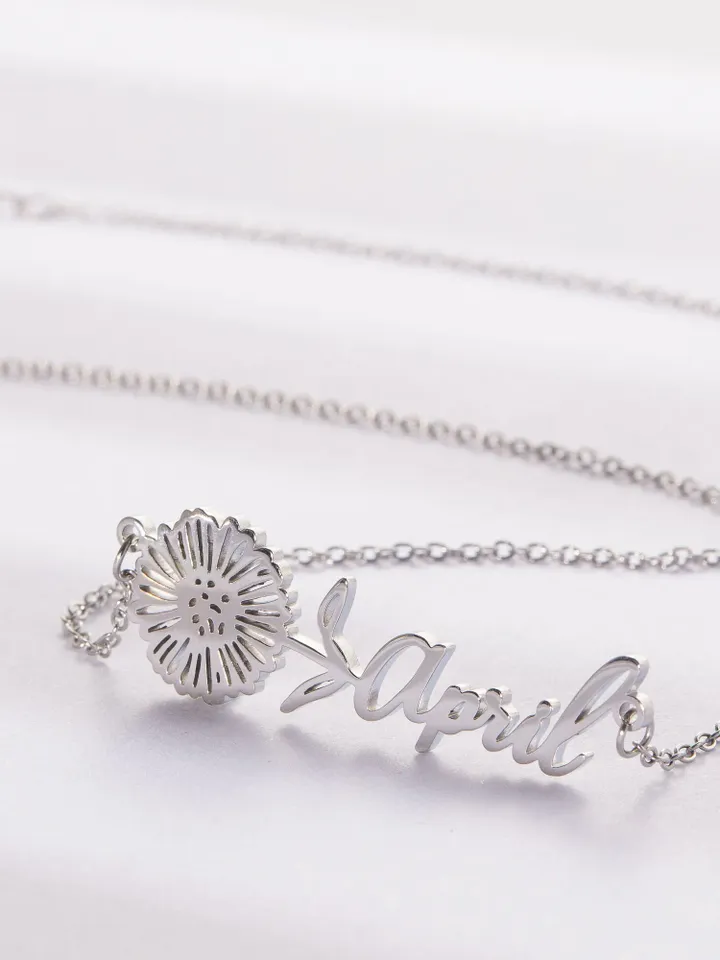 PERIMADE Birth Flower Name Necklace • Custom Horizontal Name Necklace • Gold Friendship Birthday Jewelry • Trendy Best Friend Gift