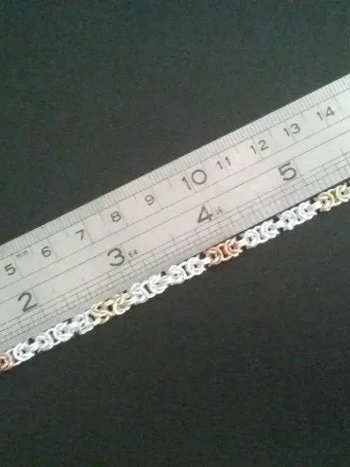 Sterling Silver With 14K Red and Yellow Gold Byzantine Bracelet