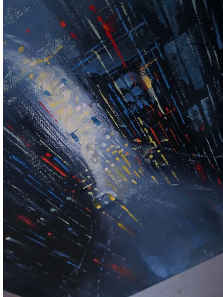 Cyberpunk Painting "NIGHT LIGHTS" Original Oil Painting on Canvas, Modern City Original Art by "Walperion Paintings"