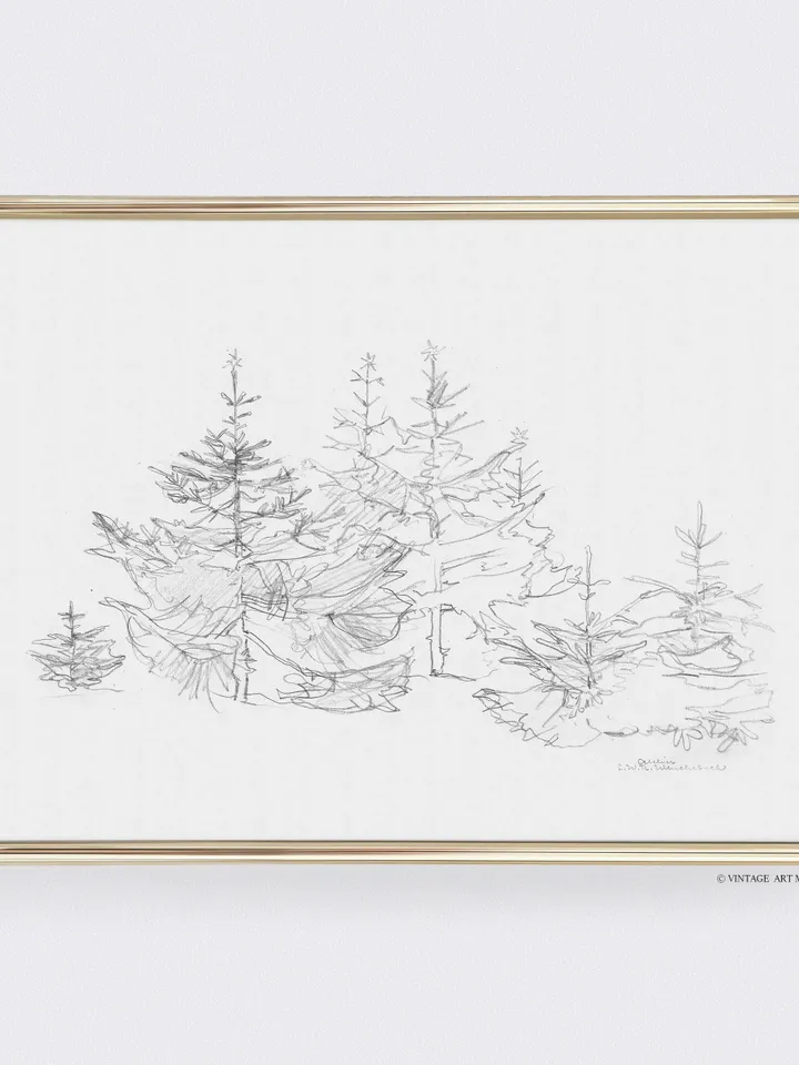 Minimalist Christmas Trees Wall Art Sketch, Vintage Holiday Farmhouse Decor, Printable | 341