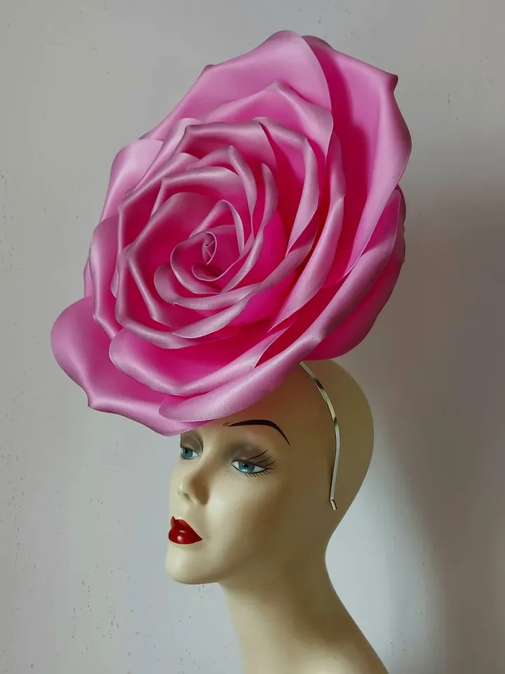 Giant pink rose Kentucky Derby Hat Wedding Flower Headdress, Bridal headpiece, Church Hat, Horse Racing, Barbie party