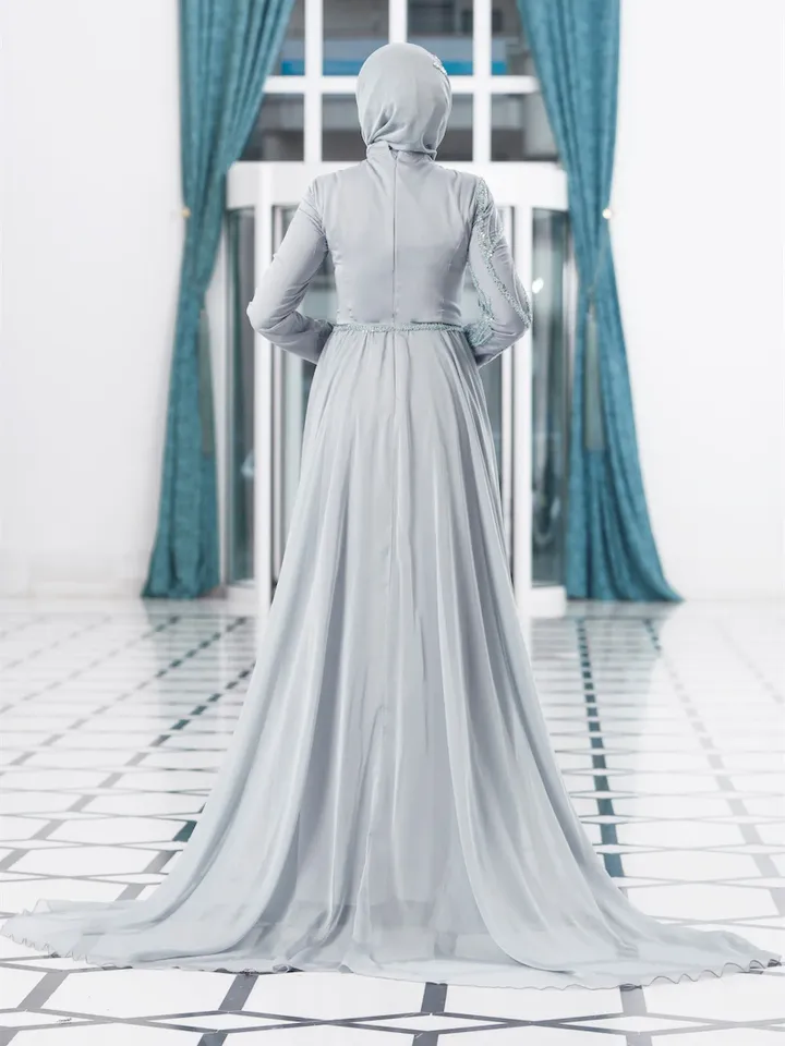 AHUNARE HIJAB - Dila Musty Green Chiffon Wedding Dress, Muslim Evening Gown, Nikah, Islamic Wedding, Engagement, Bridesmaid,