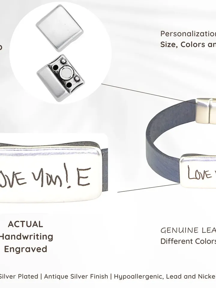 Custom Personalized Word or Text Message Bracelet | Custom Leather Bracelet Engraved | Anniversary Gift Dad Husband Grandpa Godfather Groom