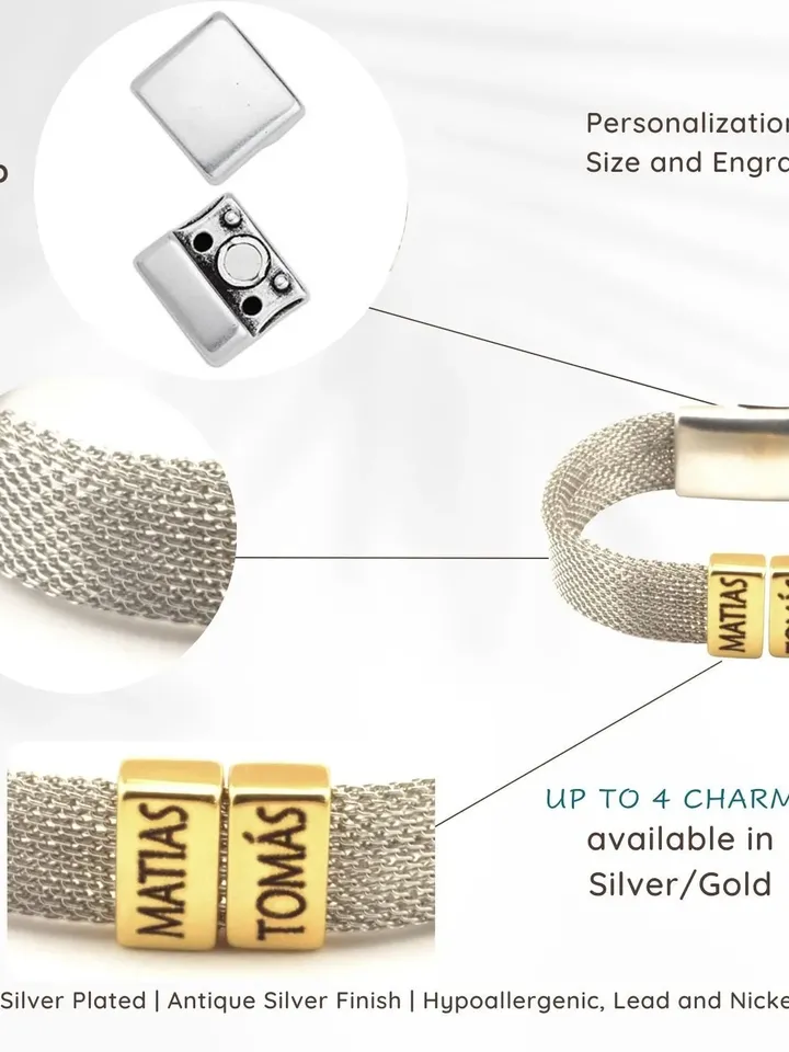 Custom Kids Name MESH Chain Bracelet | Personalized Gift for Her |  Articulated Flat Knitted Mesh Bracelet | Family Bracelet with Child Name