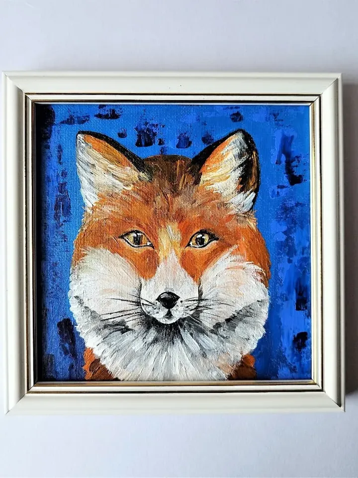 Red fox painting acrylic animal art funny