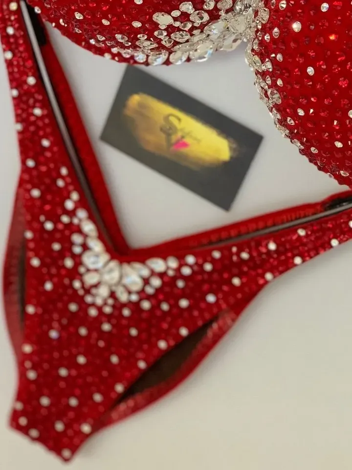 Red with Big Crystals - fitness bikini
