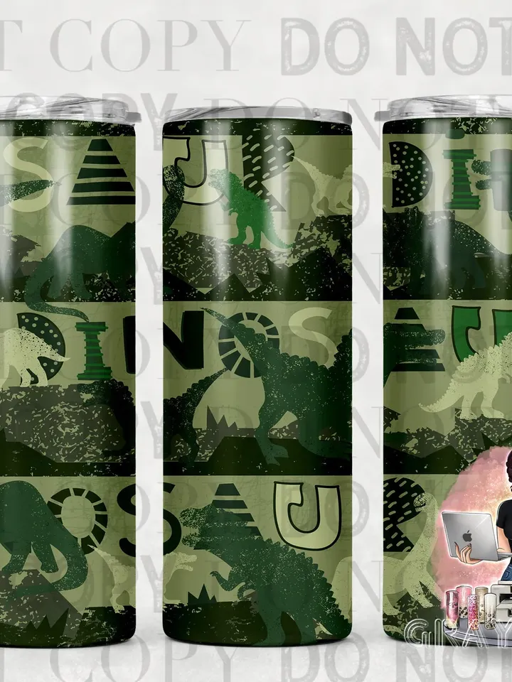 BUNDLE of Dinosaur Kids Boy Sublimation Tumbler Designs - 20oz Skinny Tumbler Wraps Templates