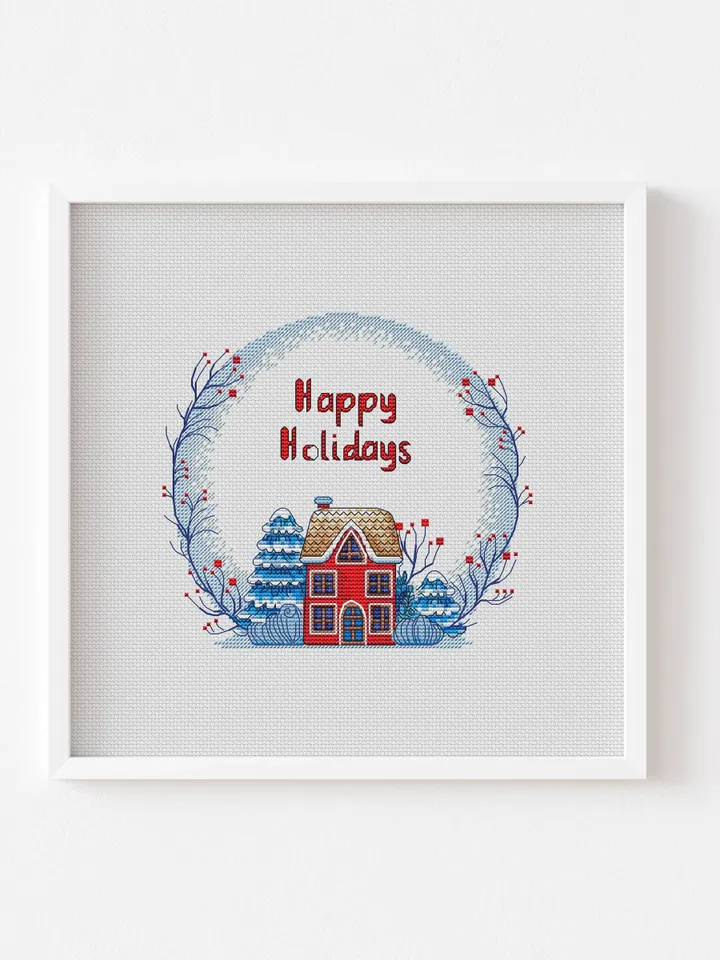 Christmas Cross Stitch Pattern, Happy Holidays Modern X-Stitch Pattern, Winter City, Cross Stitch Chart, Instant Download PDF