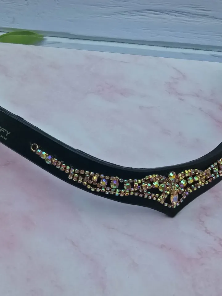 Sparkling Horse Leather Crystal Browband v shape for Show Ring Glamour