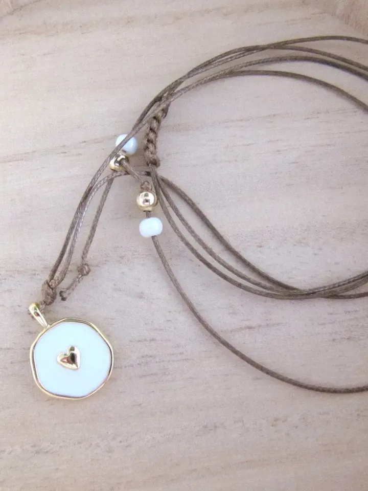 Chain white enamel with heart - gold plated necklace, love, happiness, friendship chain boho, Christmas gift women