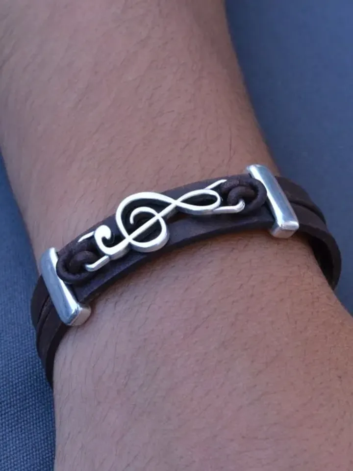 Music Bracelet, Treble Clef Bracelet, Music Teacher Gift, Men Women Leather Bracelet, Music Gifts, Treble Clef Charm, Piano Teacher Gift