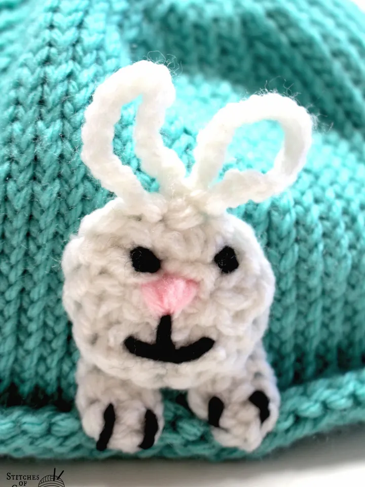 Knitted Hat with Bunny Rabbit Face, Animal Photo Shoot, Farm Animals Themed Party, Newborn Photo Prop, Gender Reveal, Toddler and Child Size