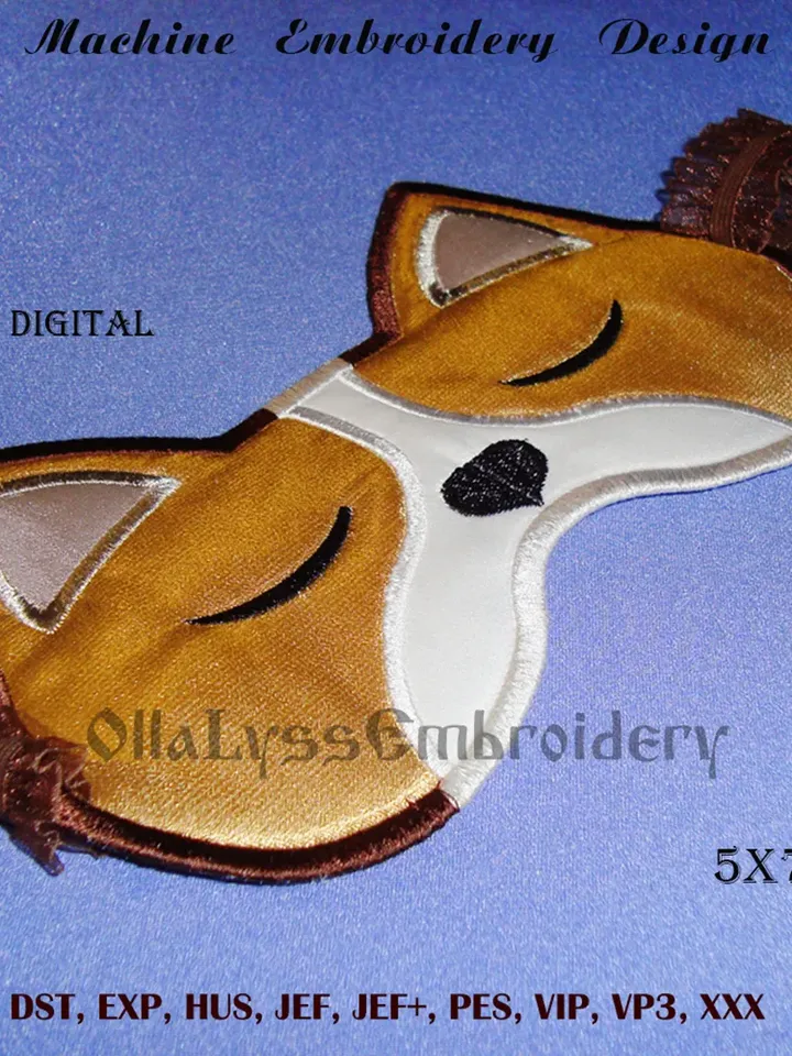 Corgi Sleeping Mask ITH machine embroidery design