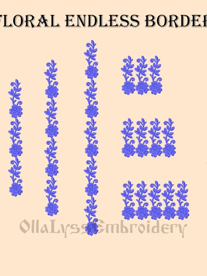 Floral endless border embroidery design