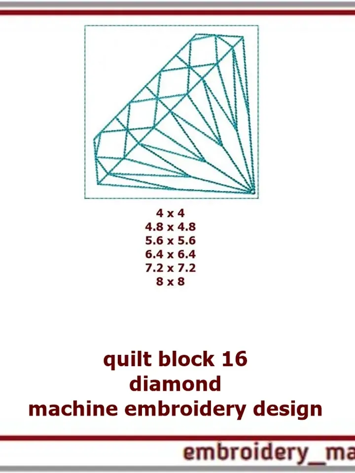 16 Quilt Block Diamond Machine Embroidery Designs - 6 Sizes