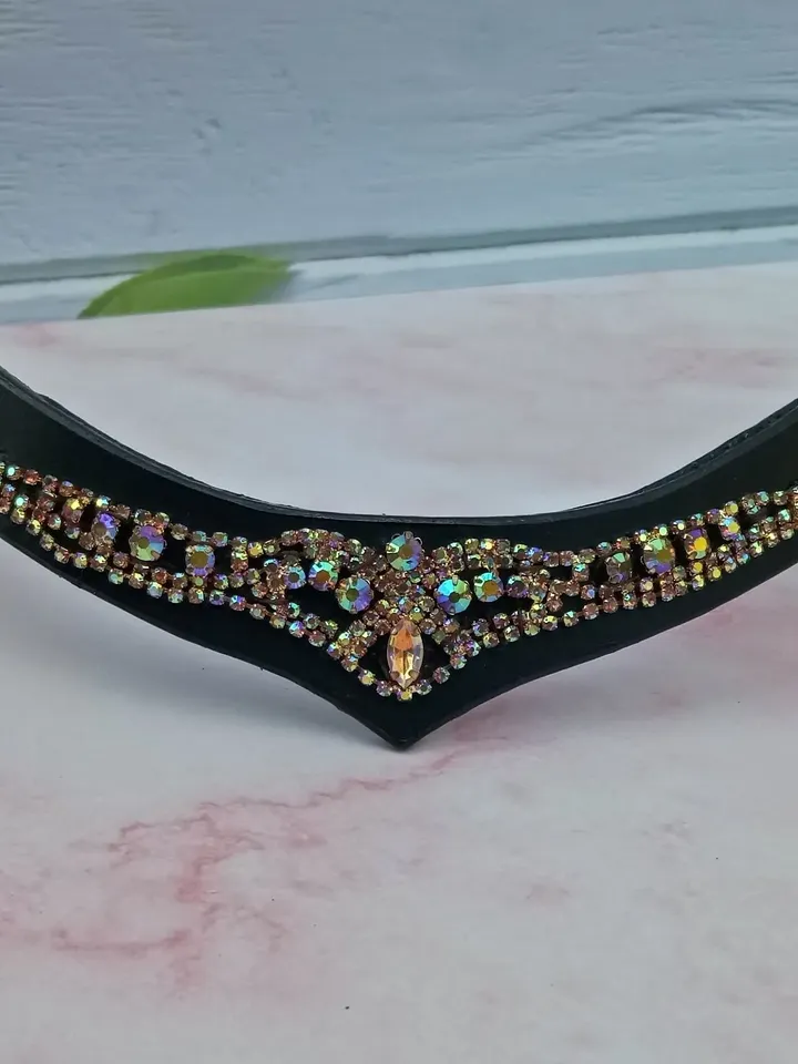 Sparkling Horse Leather Crystal Browband v shape for Show Ring Glamour