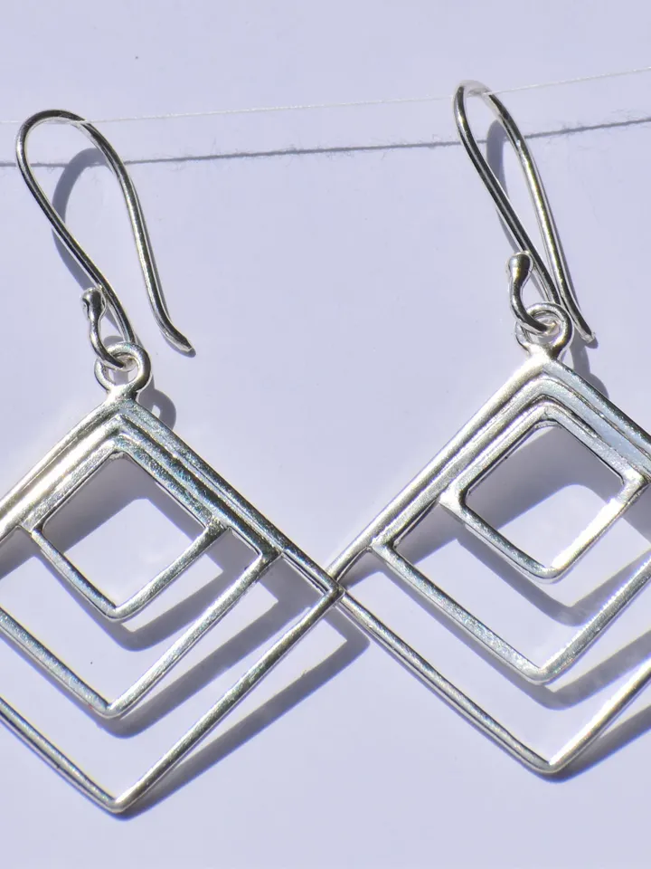 Silver Geometric Earrings, Hollow Square Earrings, Geometric Earrings, 925 Sterling Silver Earrings, Silver Dangled Earrings, Gift For Women