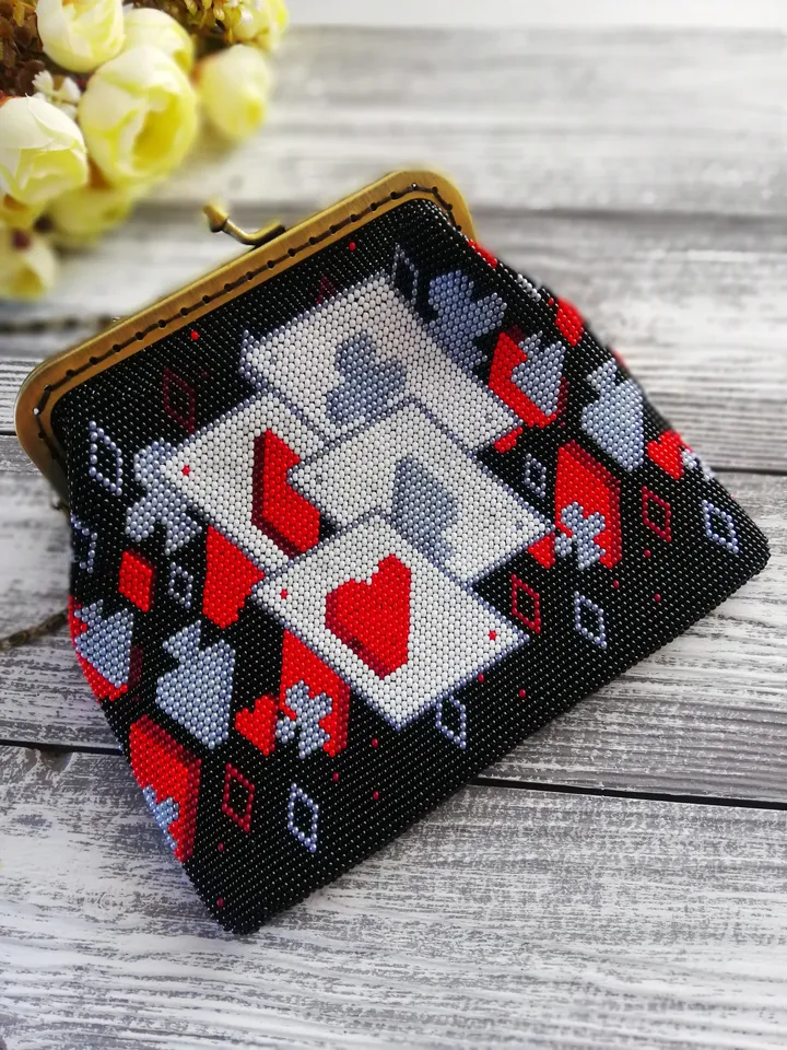 Bead Crochet Pattern , Ladies' Wallet Cute Purse with a bow for coins , Beaded Wallet