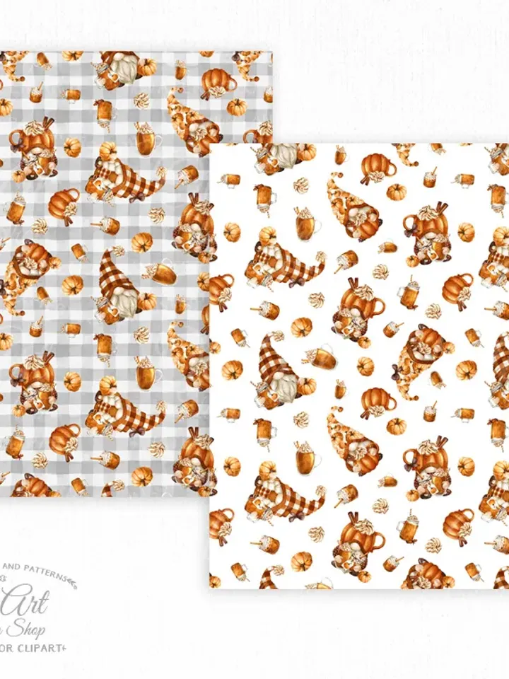 Download Seamless Patterns. Gnomes & Pumpkin Drinks. Fall, Autumn. Fall Buffalo Plaid JPG. Digital Download