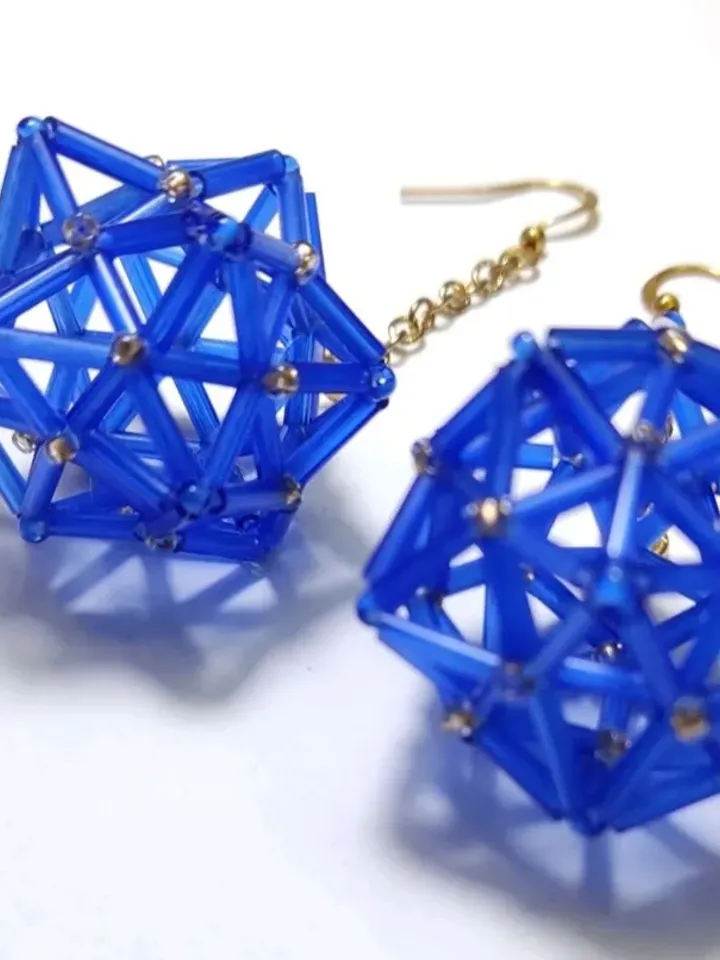 Blue geometric earrings beaded earrings volumetric dangle earrings chain earrings