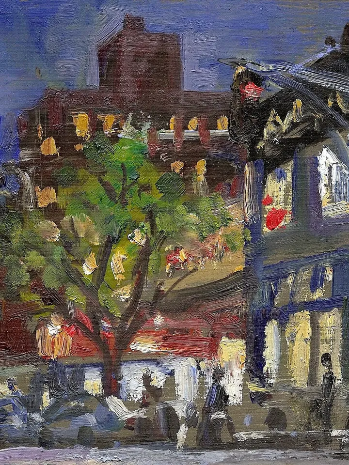 Small NYC Night Scene Painting -Inwood Nocturne- 5x7 Oil on Panel, New York Impressionist Plein Air Fine Art, Signed Original