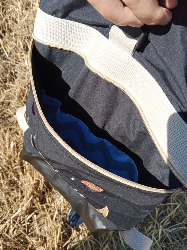 Roll top backpack with embroidery astronaut and stars
