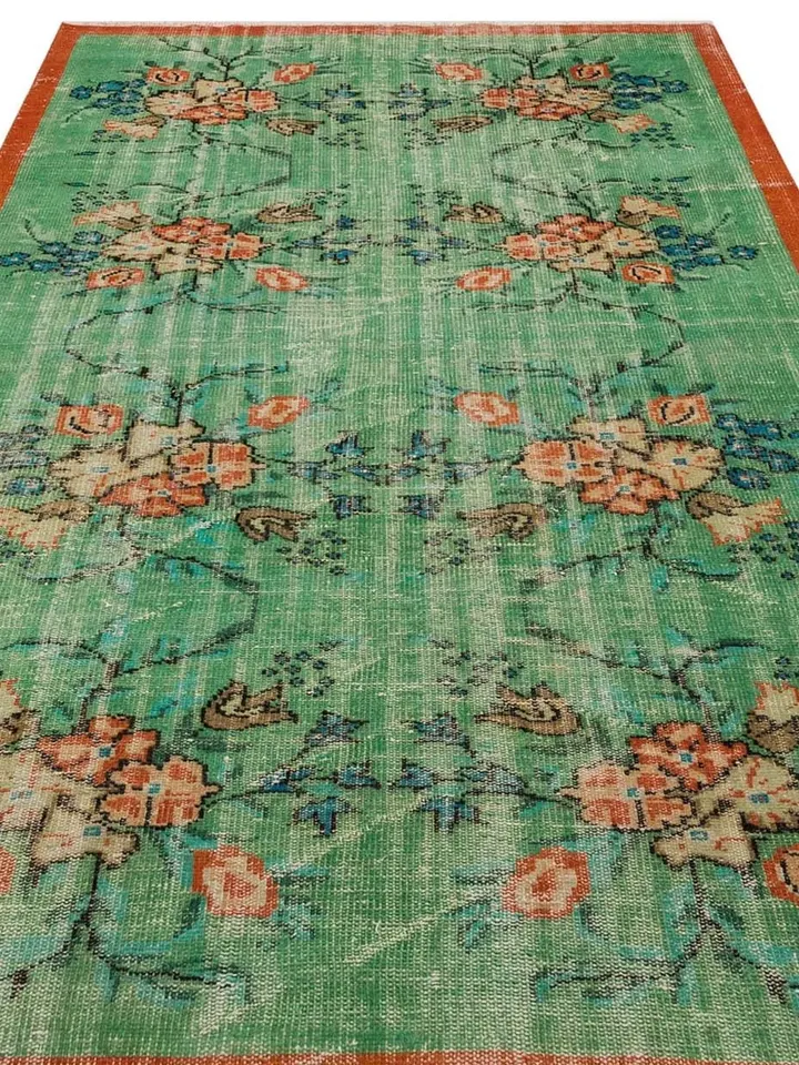 Turkish Rug, Green Turkish Rug for living room , Home decor, Bohemian Kilim, 5,6 x 8,9 ft