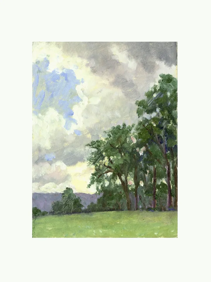 Tanglewood Landscape Painting - From Ozawa Hall- 6x8 Oil on Panel, Berkshires Plein Air Impressionist Art, Signed Original