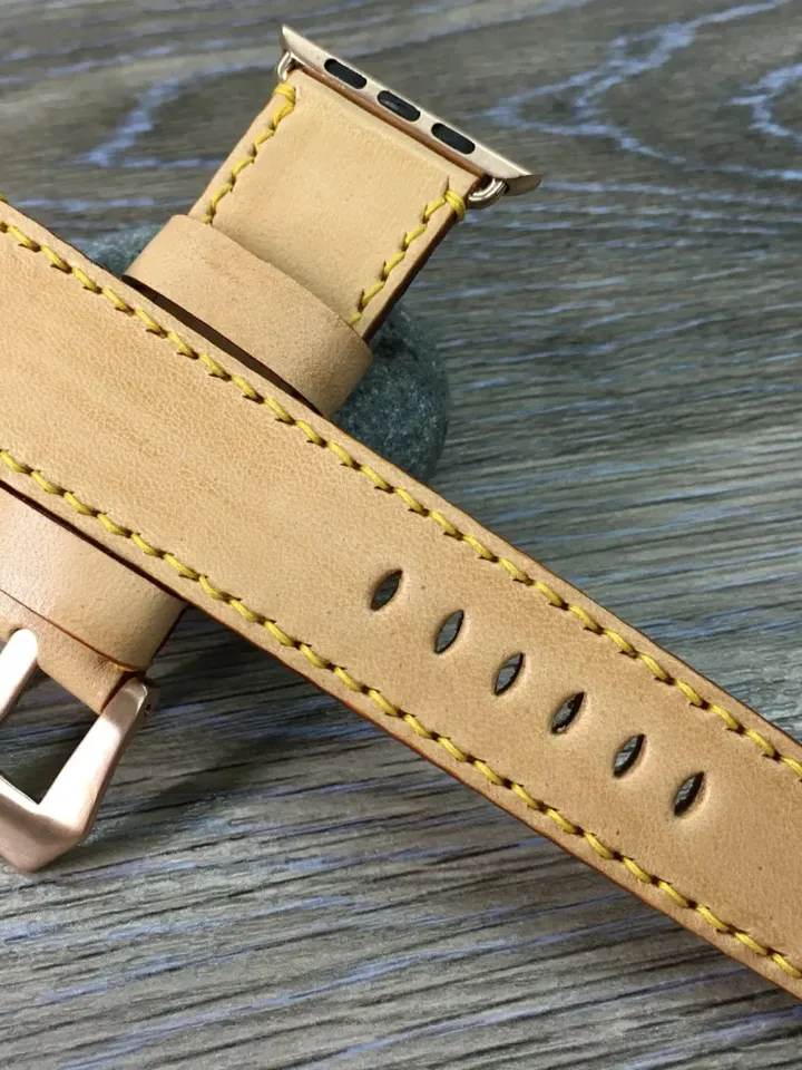 Apple Watch Series 7 Watch Band for 45mm, Beige Genuine Leather Apple Watch Band, iWatch Series 6 44mm Band, Personalise Gift Ideas for him