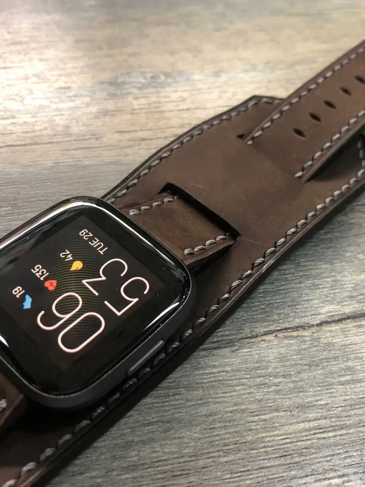 Fitbit Watch band, Versa 2, Lite, Watch Strap, Full Bund Strap, Leather Cuff Band, Brown leather Watch Strap