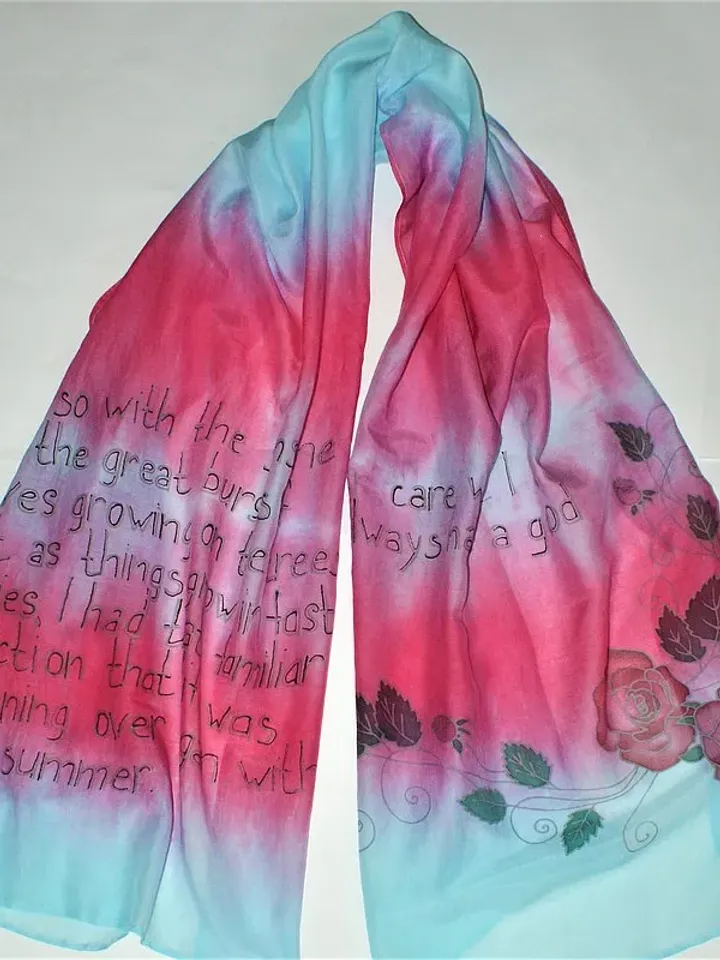 Hand painted scarf Literary scarf Quote silk scarf Silk cotton blend scarf