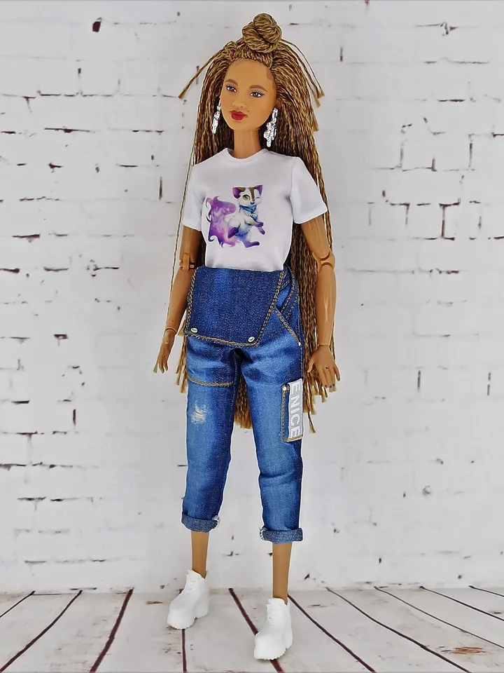 Dark Blue Denim Overalls for Barbie Doll and other dolls of a similar format (Fashion Royalty, Poppy Parker and others)