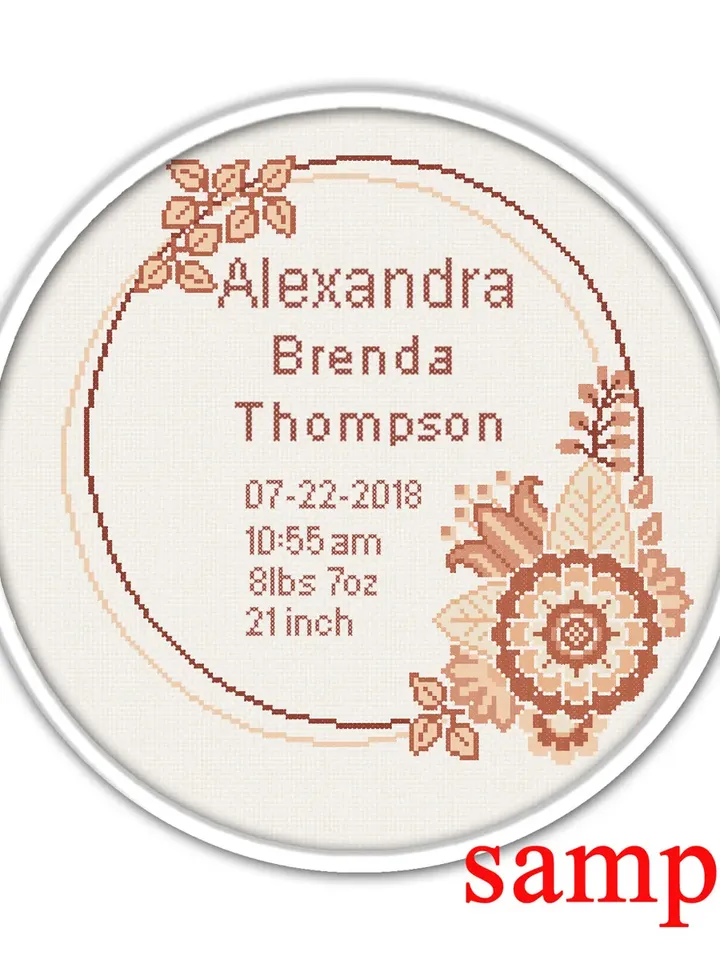 Modern cross stitch pattern. Floral Wreath cross stitch. Flower frame cross stitch. Hoop art.