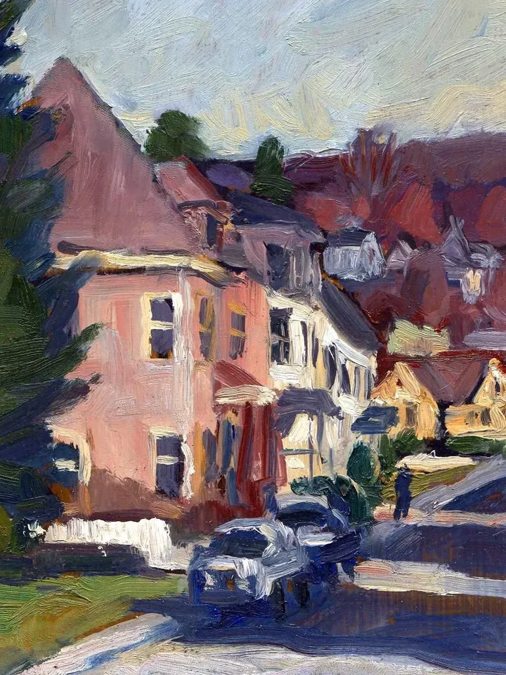 Original Cityscape Painting - Afternoon Light/North Adams- 8x10 Oil on Panel, American Plein Air Impressionist Landscape, Signed Original