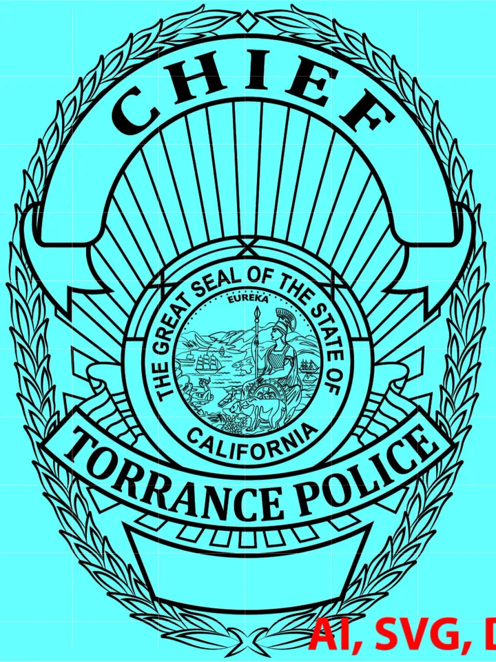 State of California Torrance Police Chief Badge, Logo, Seal, Custom, Ai, Vector, SVG, DXF, PNG, Digital