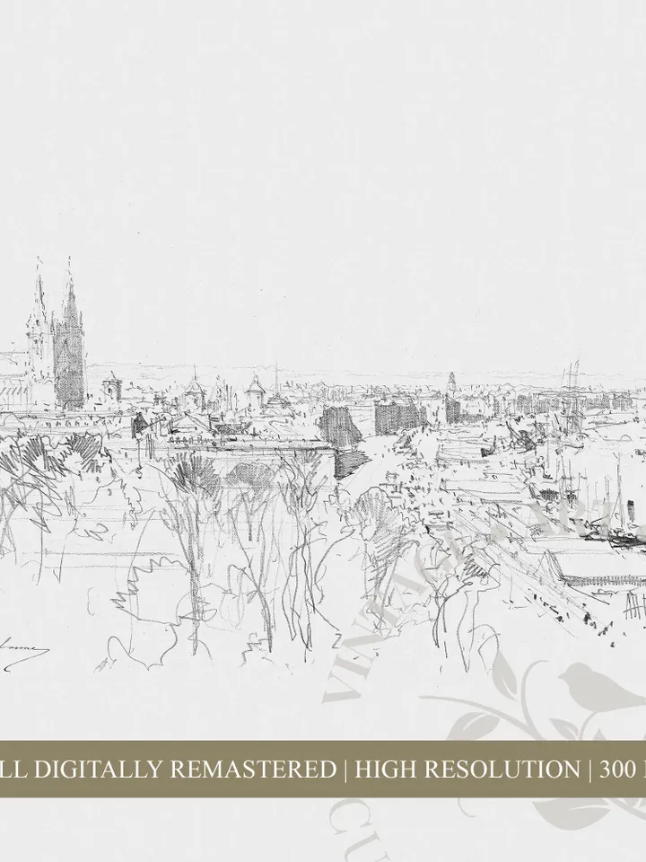 Cityscape Art Sketch Print Minimalist Wall Art, Vintage French Rustic Decor, Digital Download PRINTABLE | 213