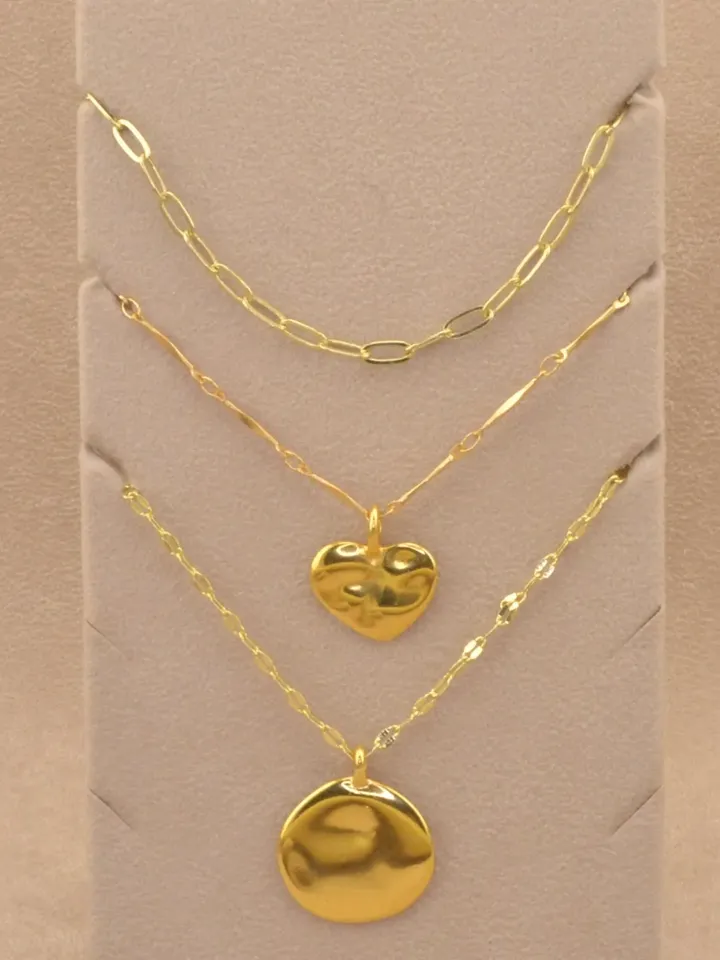 Set of Three Gold Necklace, Women Layering Chains with Pendants, Gold Necklace Combo, 24k Gold Plated Layered Necklace Minimalist