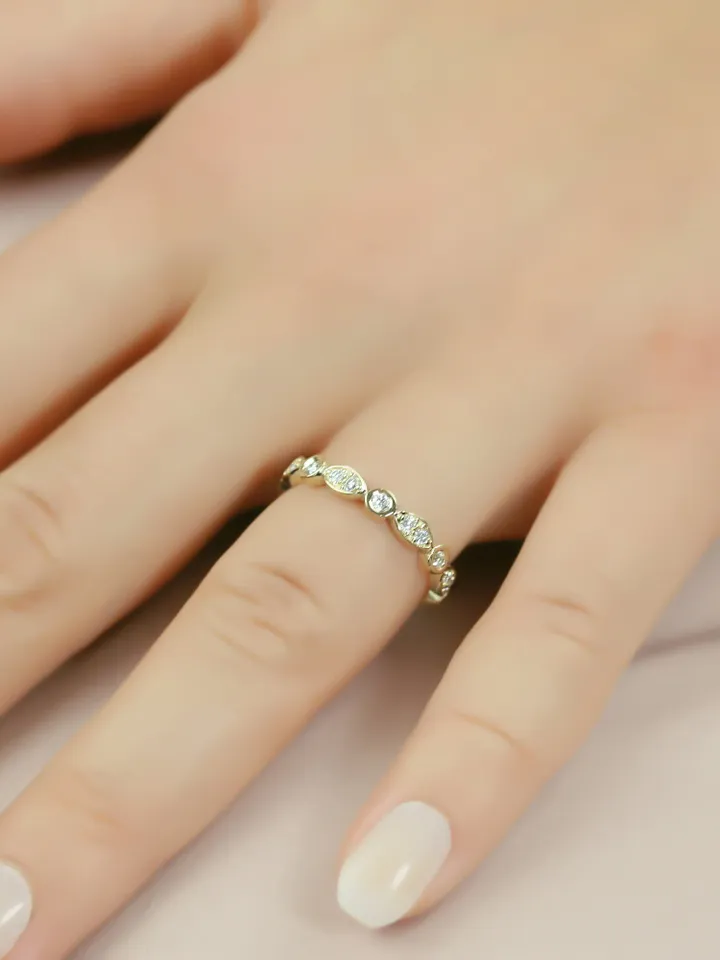 WOMEN DIAMOND RING | Diamond Wedding Ring Band | Art Deco Jewelry | Women Wedding Gift | Handmade Minimalist 14k Solid Gold Ring Band