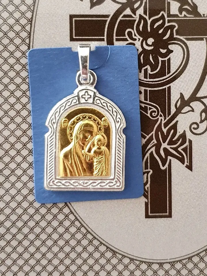 Kazan Mother of God religious gold plated pendant handmade free shipping