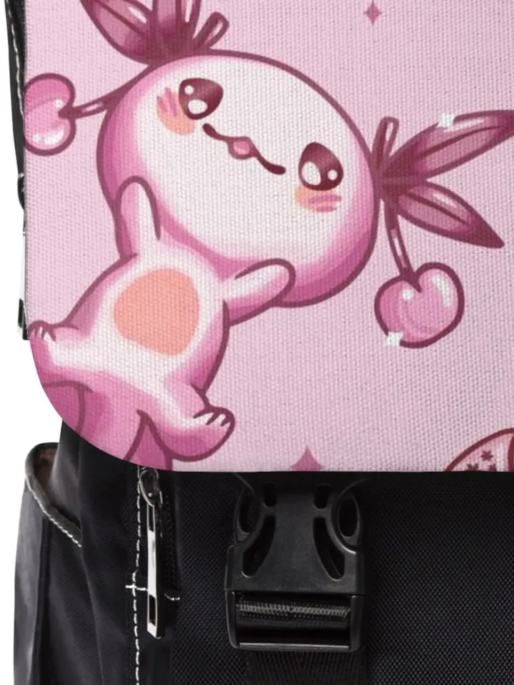 Kawaii Axolotl TTRPG Shoulder Backpack | Over the Shoulder Tabletop Roleplaying Game Bag of Holding, Compact Sized Accessory Bag, DnD5e