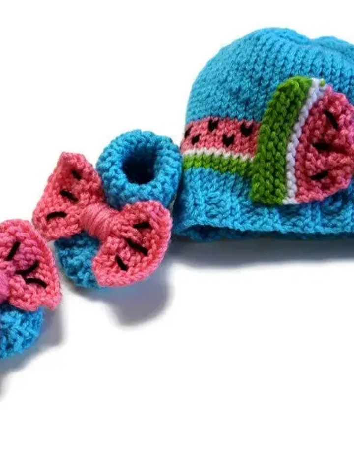 Watermelon Hat and Booties for Babies, Fruit Socks, Expectant Parent Baby Shower Gift Idea, New Baby Crib Hat and Shoes, Watermelon Slices